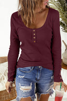 Dark Slate Gray A December To Remember Button Front Scoop Neck Top Long Sleeve Tops