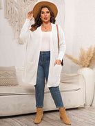 Light Gray Plus Size Open Front Cardigan With Pockets Plus Size Clothes