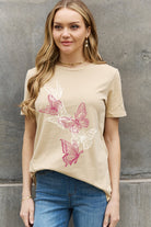 Rosy Brown Simply Love Full Size Butterfly Graphic Cotton Tee Tops