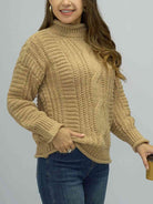 Dark Gray Cable-Knit Mock Neck Sweater Clothing