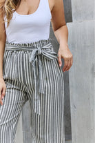 Gray Heimish Find Your Path Full Size Paperbag Waist Striped Culotte Pants