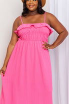 Hot Pink What In Carnation Full Size Shirred Sleeveless Dress Maxi Dresses