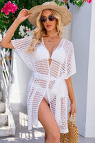 Gray Openwork Tie Waist Cover Up Clothing