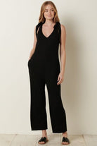 Gray Mittoshop Rib Knit V-Neck Cross Back Jumpsuit Clothing