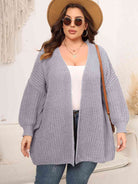 Gray Plus Size Open Front Dropped Shoulder Knit Cardigan Plus Size Clothes