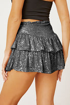 Rosy Brown Sequin Layered Mini Skirt Clothing