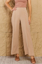 Rosy Brown Pretty Pleased High Waist Pintuck Straight Leg Pants in Camel Pants
