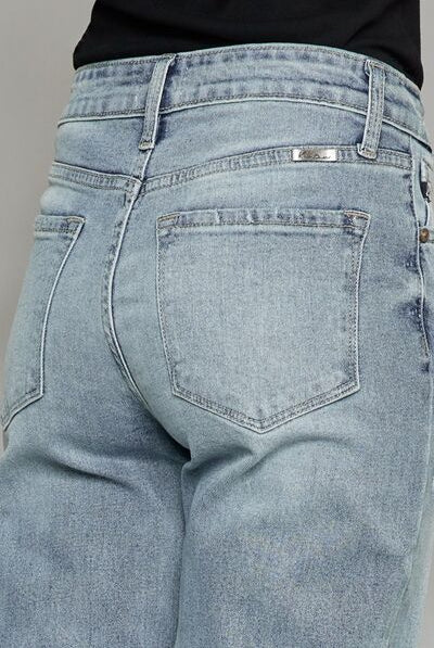 Light Slate Gray Kancan High Waist Raw Hem Cropped Wide Leg Jeans Denim