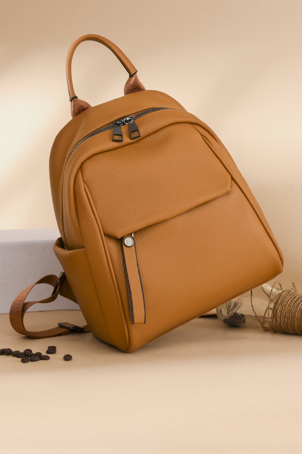 Tan Medium PU Leather Backpack Handbags