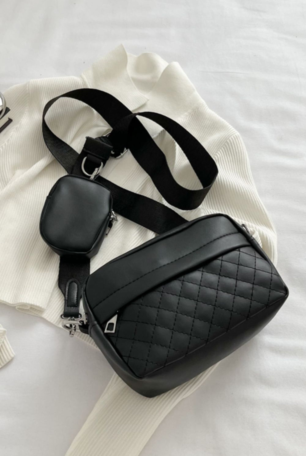 Dark Slate Gray Adored PU Leather Shoulder Bag with Small Purse Handbags
