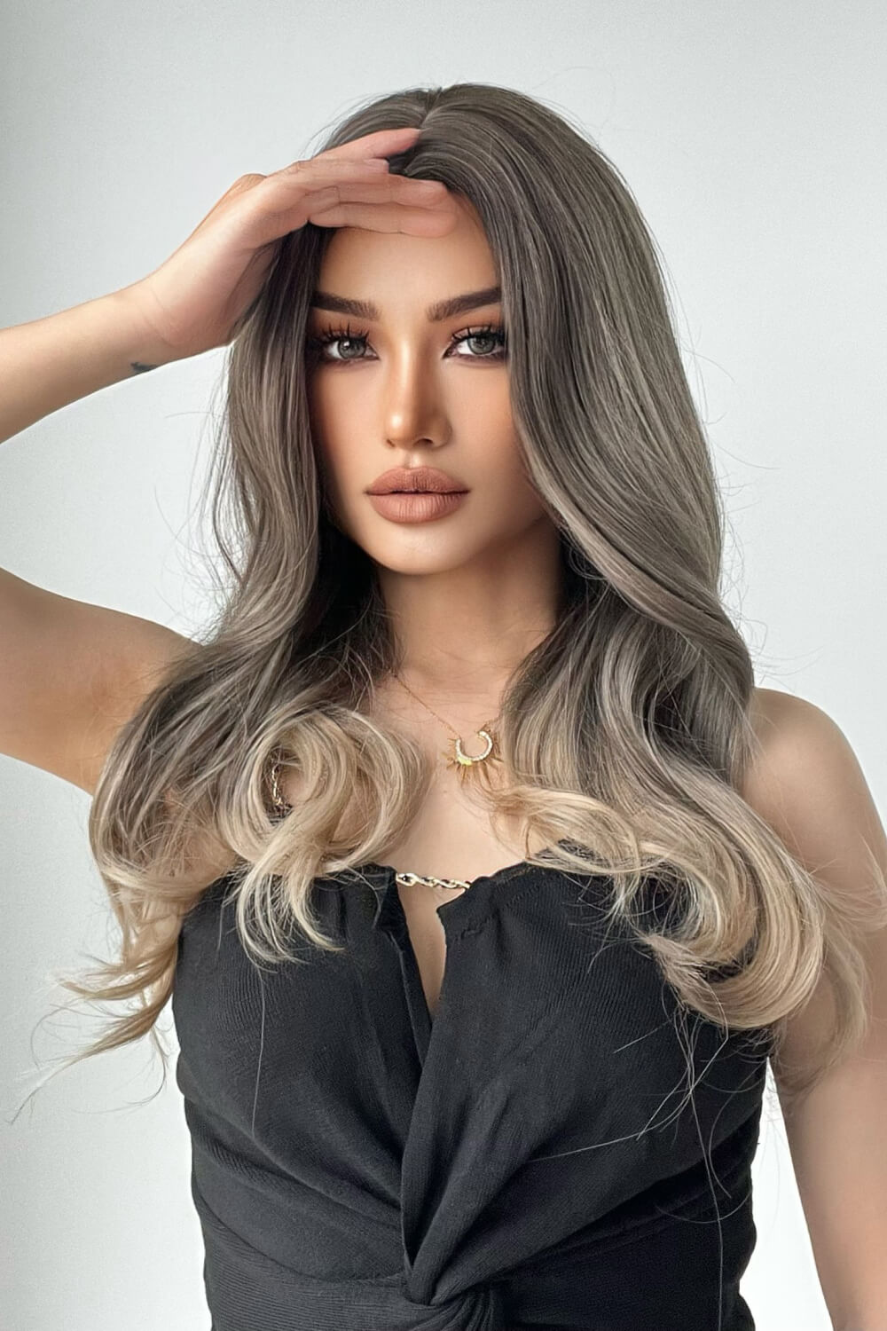 Gray Alexa 13*1" Full-Machine Wigs Synthetic Long Straight 24" Wigs