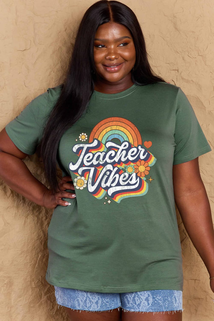 Dark Slate Gray TEACHER VIBES Graphic Cotton T-Shirt Graphic Tees