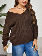 Gray I Don't Mind Plus Size V-Neck Cable-Knit Long Sleeve Sweater Sweaters