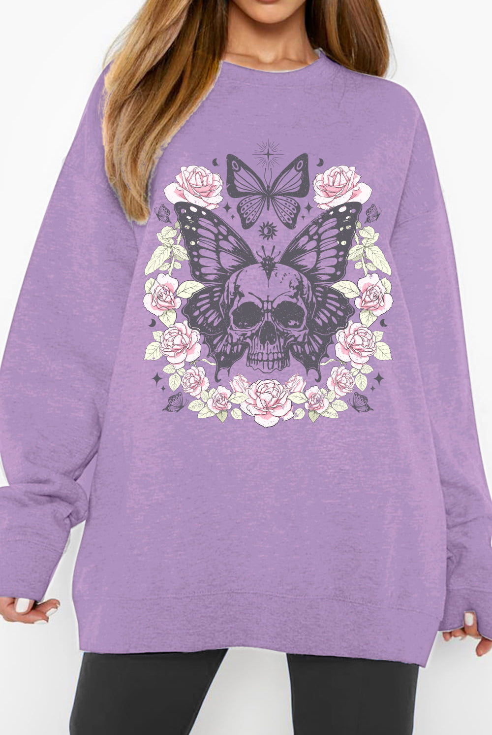 Dark Gray Simply Love Simply Love Full Size Skull Butterfly Graphic Sweatshirt Sweatshirts