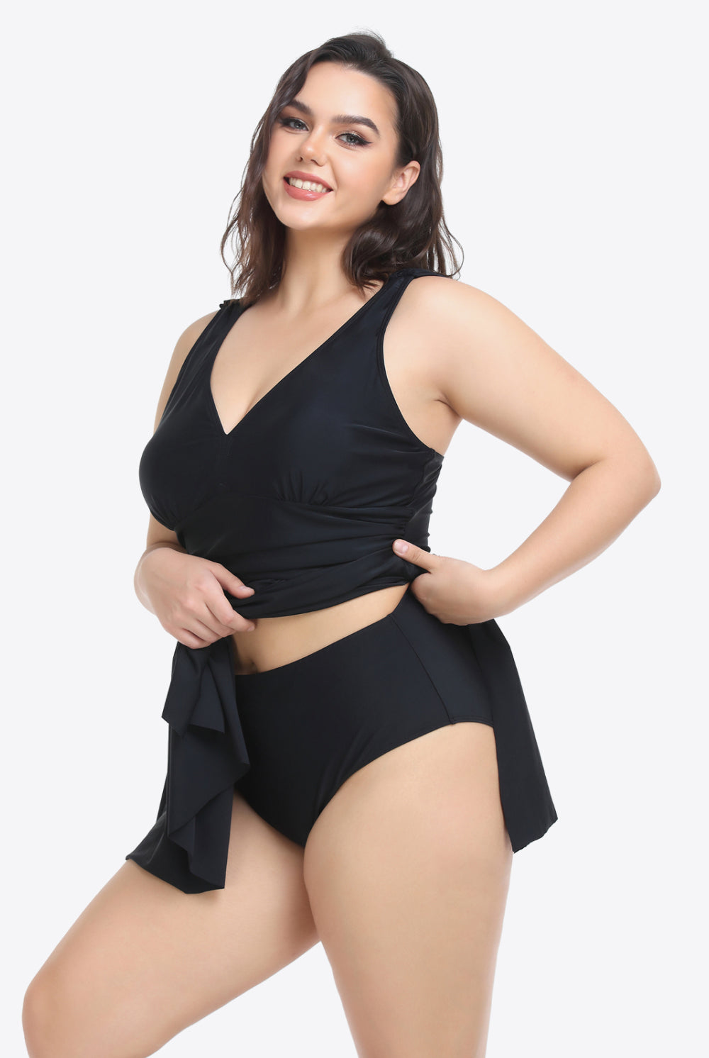 Dark Slate Gray Plus Size Plunge Sleeveless Two-Piece Swimsuit Plus Size Clothes