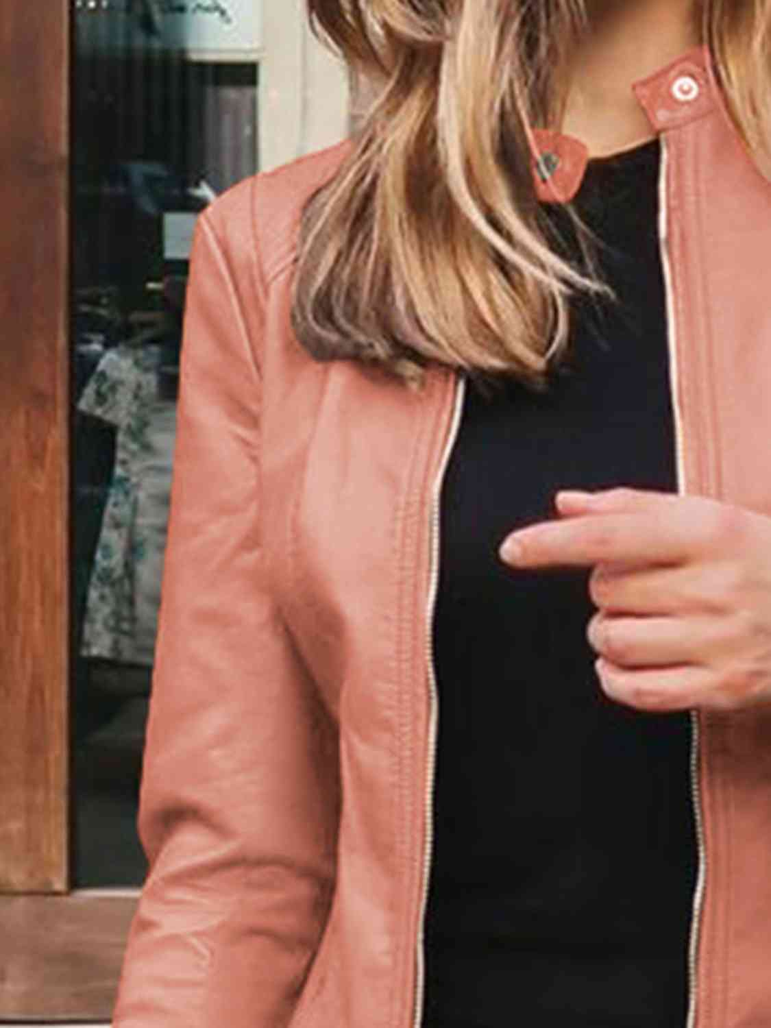 Rosy Brown Mock Neck Zip Up Jacket Holiday