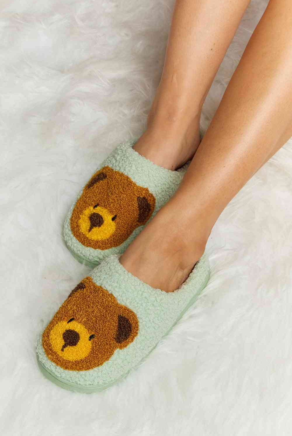 Gray Melody Teddy Bear Print Plush Slide Slippers Gifts