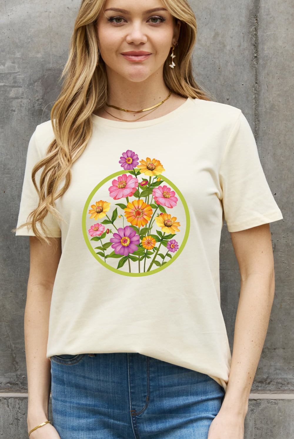 Rosy Brown Simply Love Full Size Flower Graphic Cotton Tee Tops