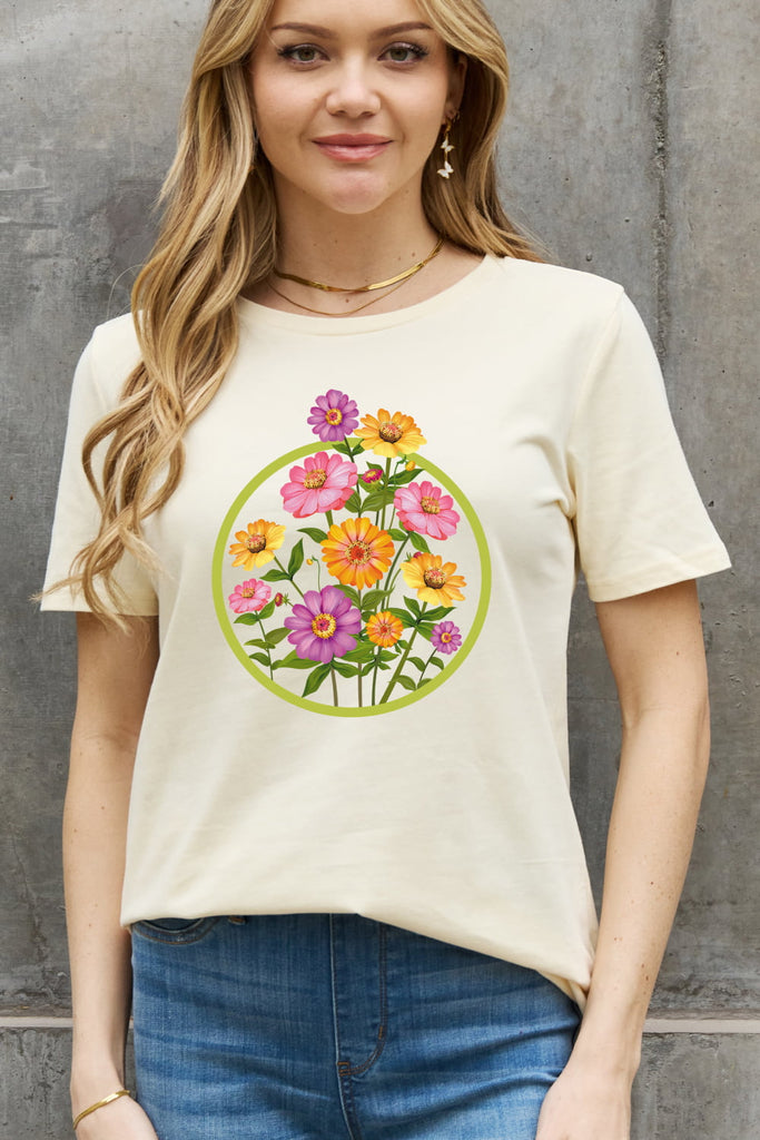 Rosy Brown Simply Love Full Size Flower Graphic Cotton Tee Tops