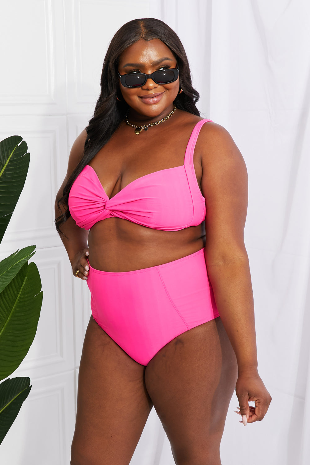 Light Gray Take A Dip Twist High-Rise Bikini in Pink Swimwear