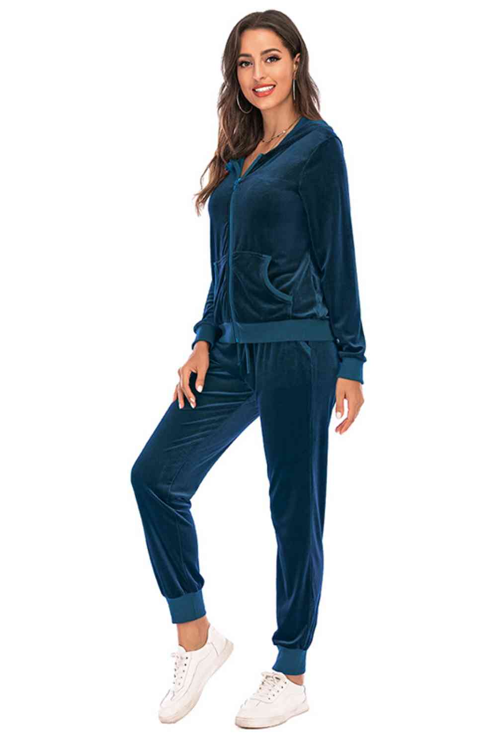 Dark Slate Gray Zip-Up Hooded Jacket and Pants Set New Year Looks