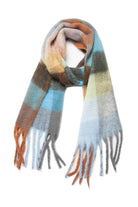 Gray Plaid Fringe Detail Polyester Scarf Winter Accessories