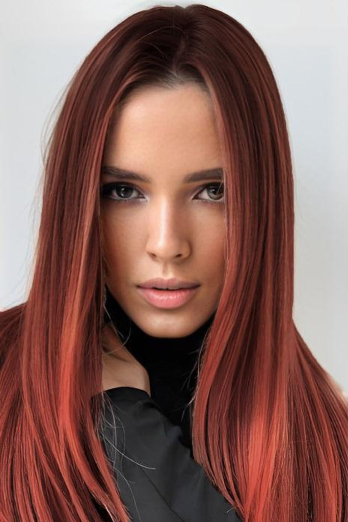 Saddle Brown Hocus Pocus 13*2" Full-Machine Wigs Synthetic Mid-Length Straight 27"- Red Ombre Wigs