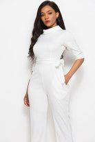 Lavender Mock Neck Tie-Waist Half Sleeve Jumpsuit Clothes