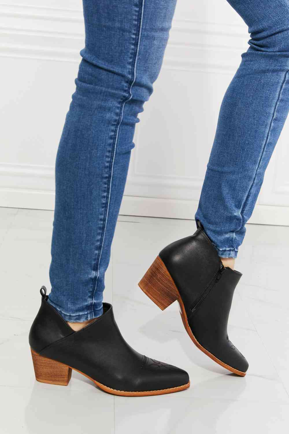 Light Gray MMShoes Trust Yourself Embroidered Crossover Cowboy Bootie in Black Shoes