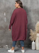 Dim Gray Plus Size Long Sleeve Pocketed Cardigan Clothing