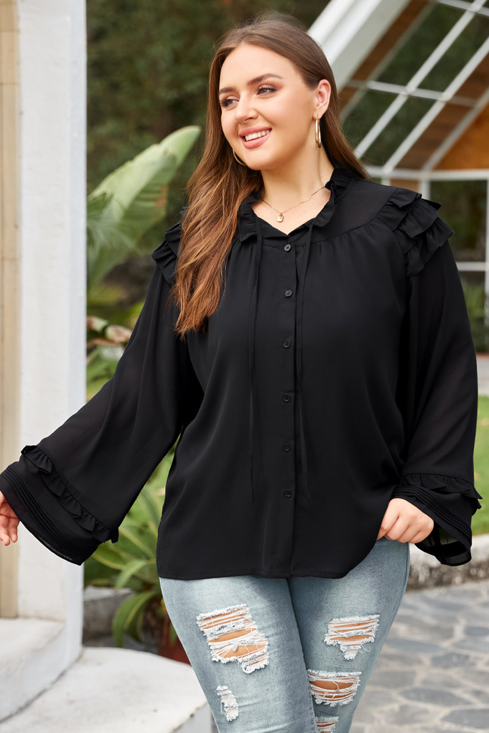 Gray Plus Size Button-Up Shirt Clothing
