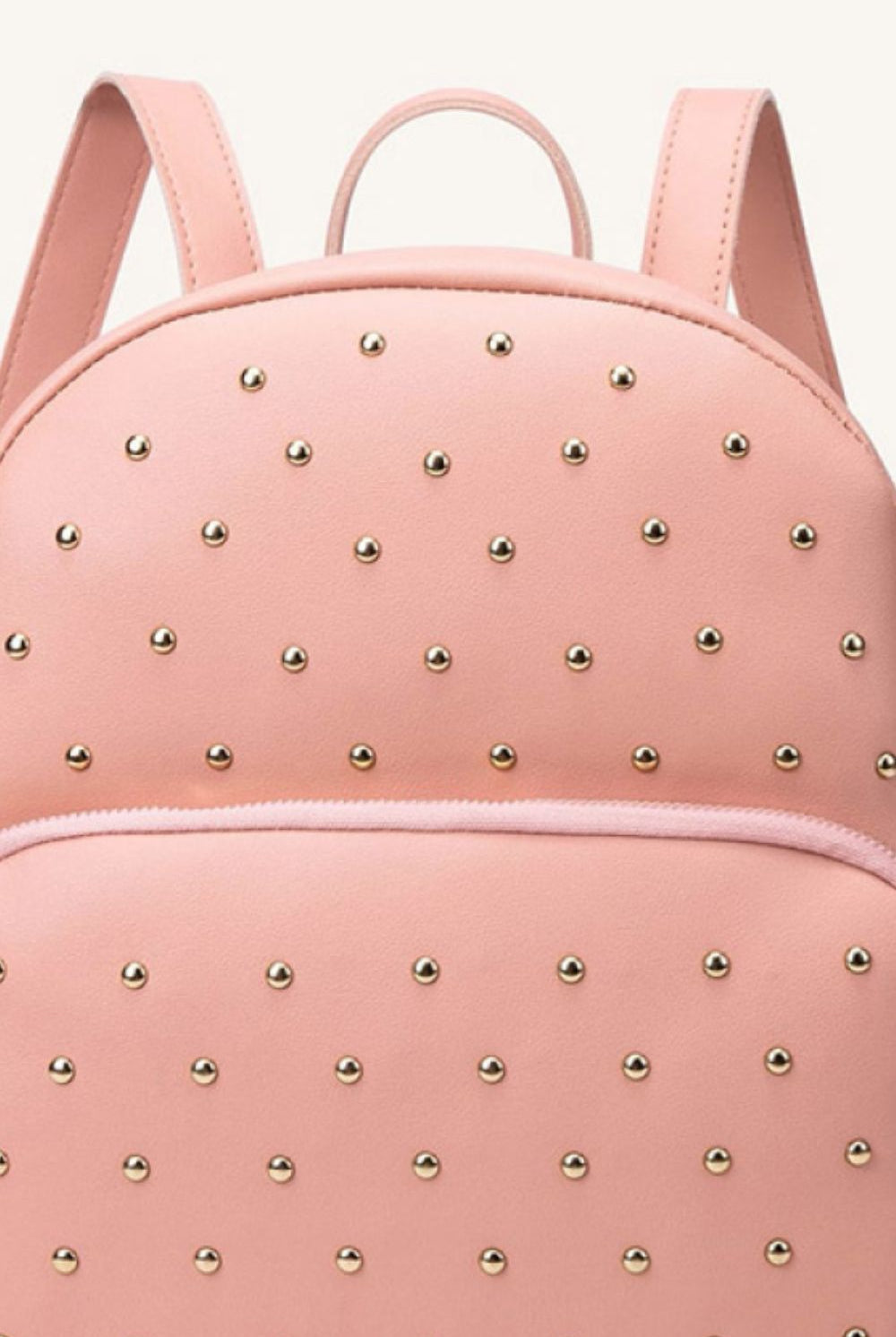Light Pink Studded PU Leather Backpack Handbags