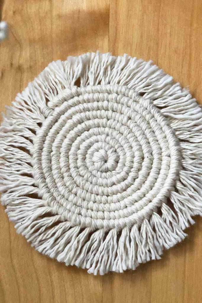 Rosy Brown Unbothered 10" Macrame Round Cup Mat Gifts