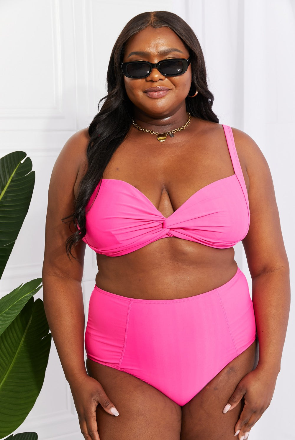 Sienna Take A Dip Twist High-Rise Bikini in Pink Swimwear