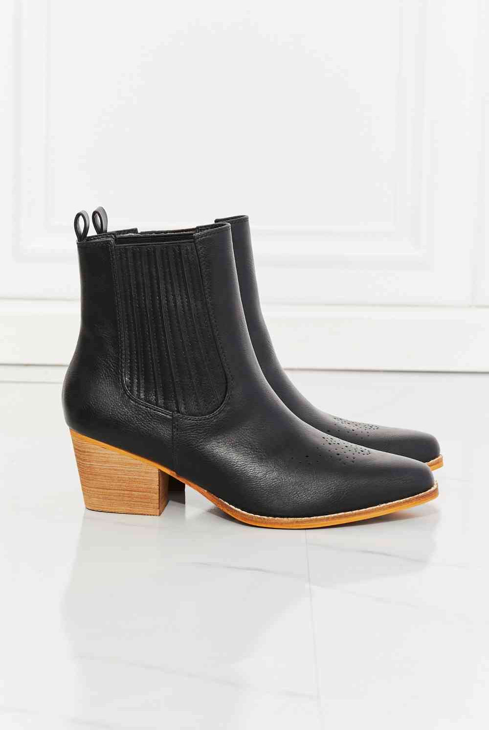 Lavender MMShoes Love the Journey Stacked Heel Chelsea Boot in Black Shoes