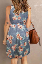 Rosy Brown Double Take Printed Scoop Neck Sleeveless Buttoned Magic Dress with Pockets Trends