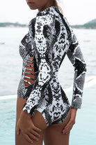 Dark Slate Gray Regina Animal Print Cut-Out Wetsuit Swimwear