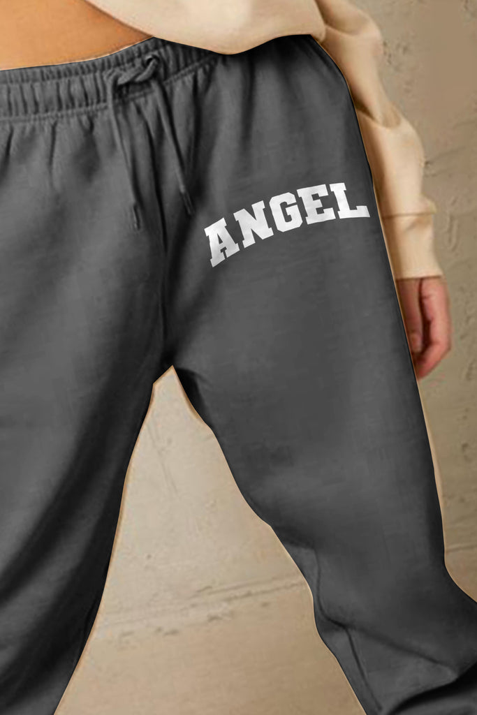 Dark Slate Gray Simply Love Simply Love Full Size Drawstring Angel Graphic Long Sweatpants Sweatpants