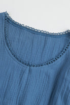 Steel Blue Ruffled V-Neck Flounce Sleeve Textured Dress Dresses