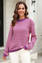 Gray Striped Round Neck Dropped Shoulder Sweater Capsule