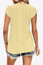 Tan Eyelet Contrast V-Neck Tee Tops