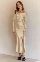Gray Dreams Are Free Cowl Neck Long Sleeve Maxi Dress New Year Looks