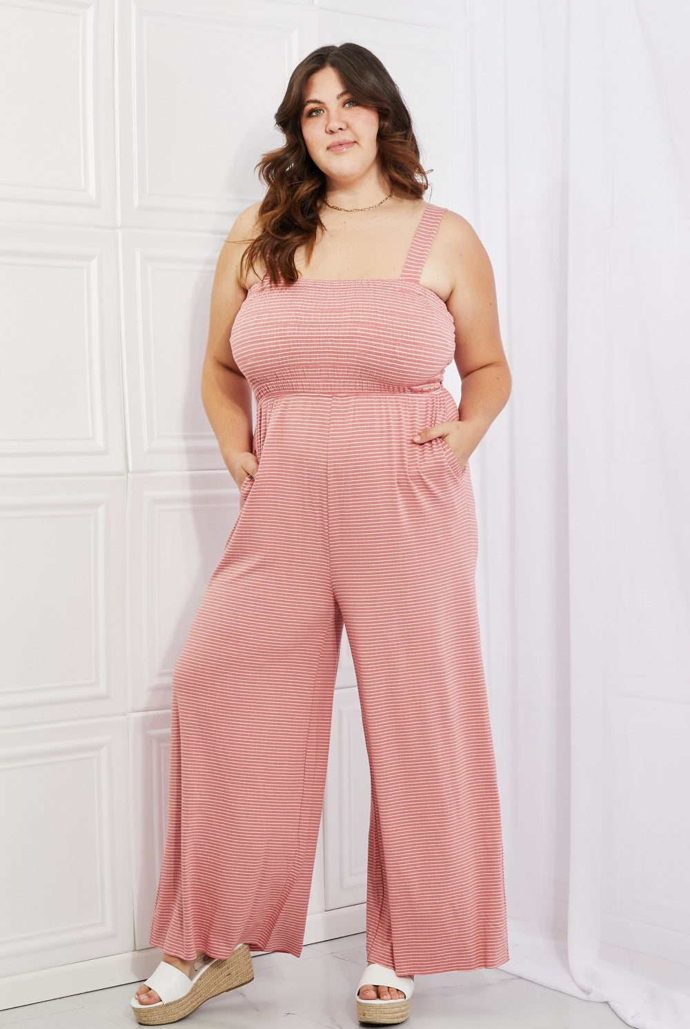 Light Gray Zenana Only Exception Full Size Striped Jumpsuit Clothing