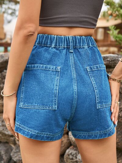 Dim Gray High Waist Denim Shorts with Pockets Denim