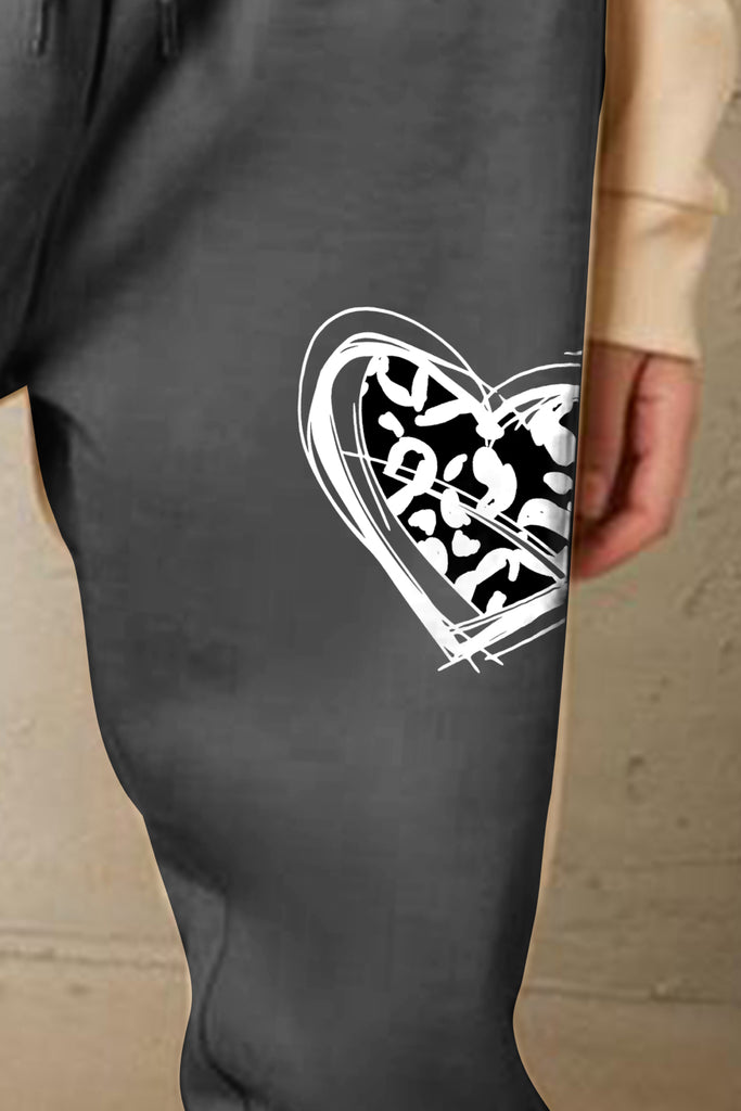 Dark Slate Gray Simply Love Simply Love Full Size Drawstring Heart Graphic Long Sweatpants Sweatpants