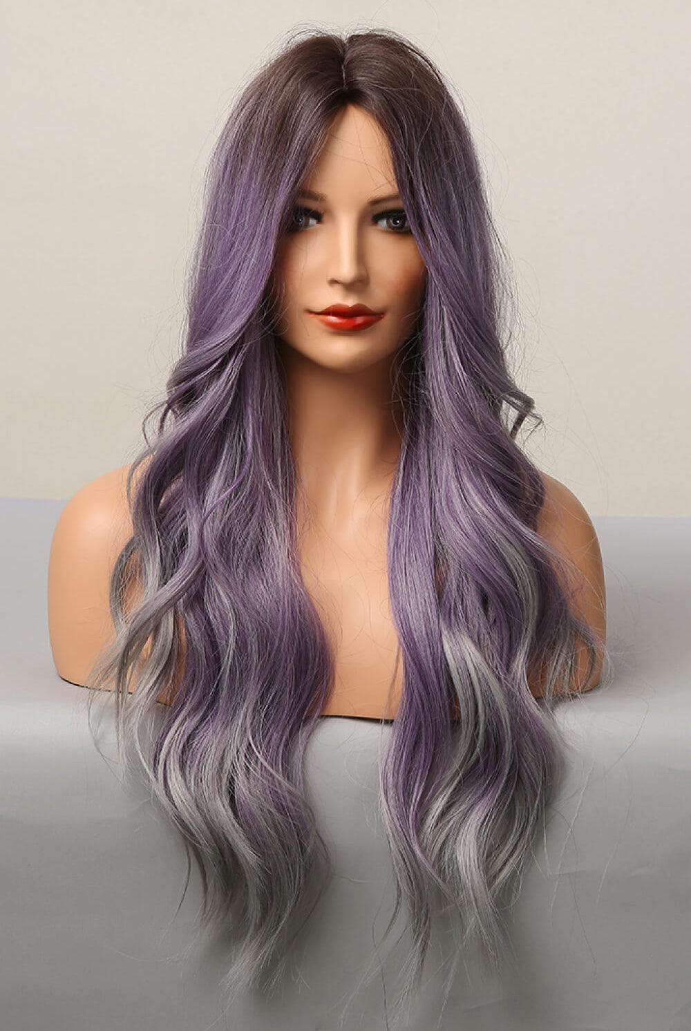 Dark Gray Elegant Wave Full Machine Synthetic Wigs in Purple 26'' Wigs