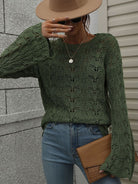 Dark Slate Gray Don't Wait Up Openwork Dropped Shoulder Knit Top Sweaters