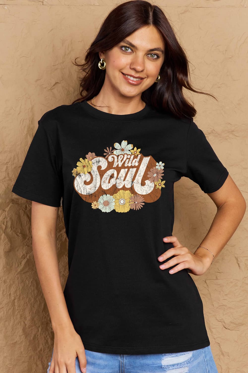 Rosy Brown Simply Love Full Size WILD SOUL Graphic Cotton T-Shirt Graphic Tees