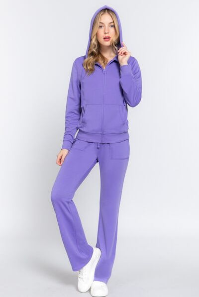 Lavender ACTIVE BASIC French Terry Zip Up Hoodie and Drawstring Pants Set