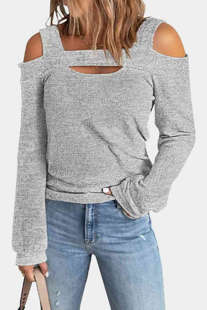 Light Gray Full Size Cutout Cold Shoulder Blouse Plus Size Clothes